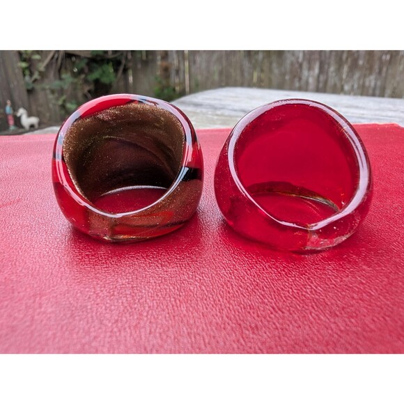 2 Vintage Glass Dome Rings, Red Statement Rings - Picture 6 of 8